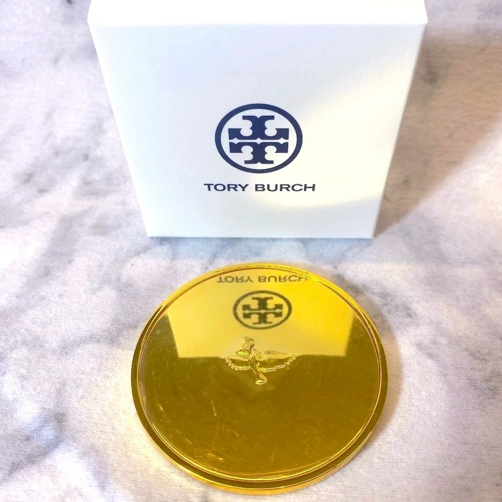 Tory Burch Gold Compact Pocket Mirror, Round Makeup Accessory, Boxed,3 in -NEW